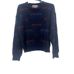 Vintage Campus Sweater Navy Blue Geometric Design‎ Size Medium